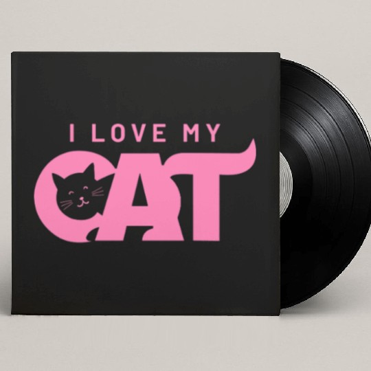 I Love My Cat – Cute Pink Cat Face Graphic Custom Vinyl Record Sleeves
