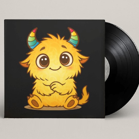 Cute Yellow Monster with Rainbow Horns Custom Vinyl Record Sleeves