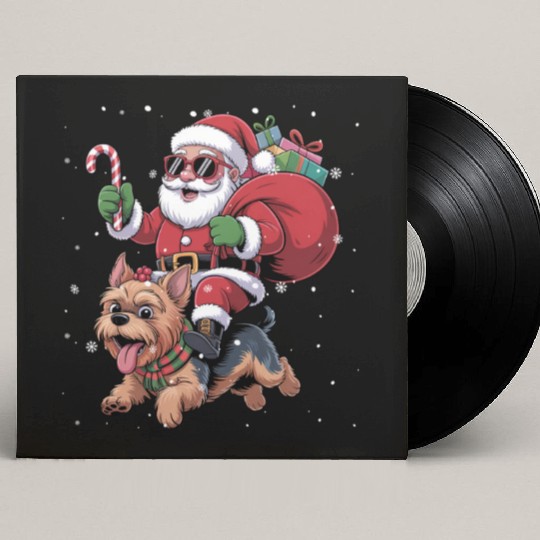 Santa Claus Yorkie Dog Christmas In July Custom Vinyl Record Sleeves