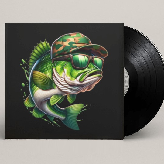 Camo Hat Bass Fish with Green Sunglasses Custom Vinyl Record Sleeves