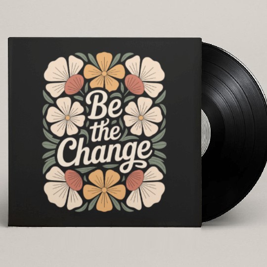 Be The Change Boho Flower Vintage Motivational Custom Vinyl Record Sleeves