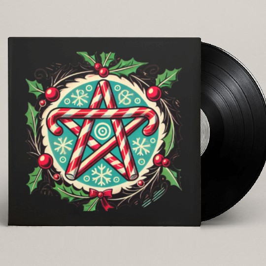Yule Pentacle with Candy Canes Pagan Holiday Desig Custom Vinyl Record Sleeves