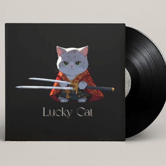 Mythic Warrior Cat with Swords Custom Vinyl Record Sleeves
