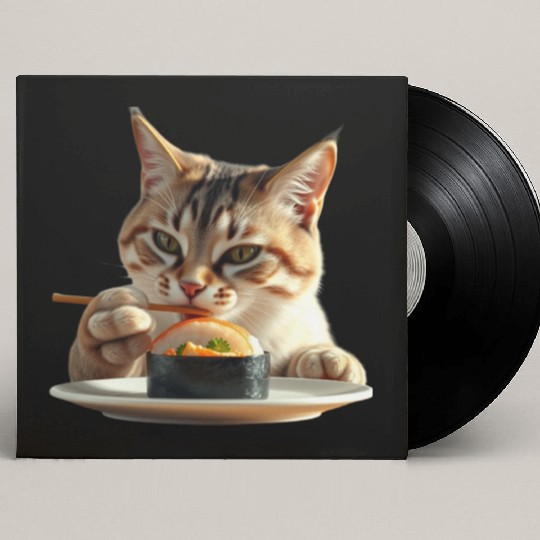 Whimsical Sushi Cat Illustration Custom Vinyl Record Sleeves
