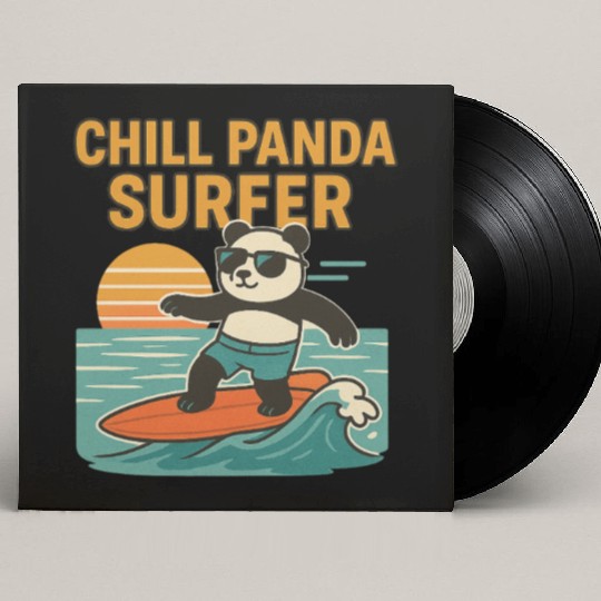 Chill Panda Surfing Sunset Design Custom Vinyl Record Sleeves