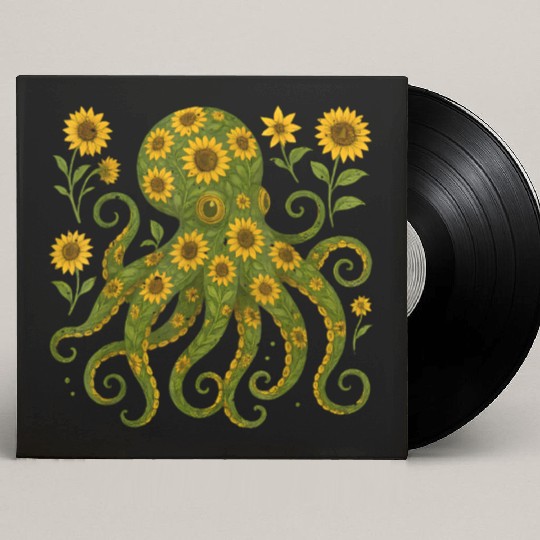 Sunflower Octopus Art Print Custom Vinyl Record Sleeves