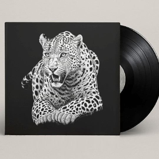 Striking Black and White Leopard Illustration Custom Vinyl Record Sleeves