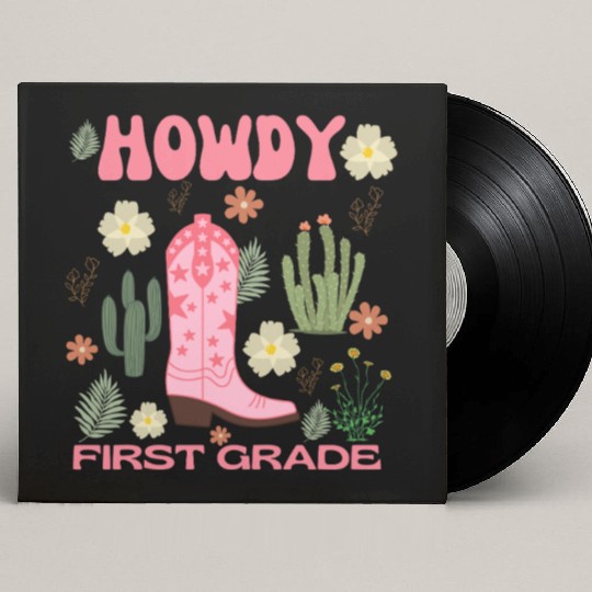 Howdy First Grade Kids Custom Vinyl Record Sleeves, Cowgirl First Day