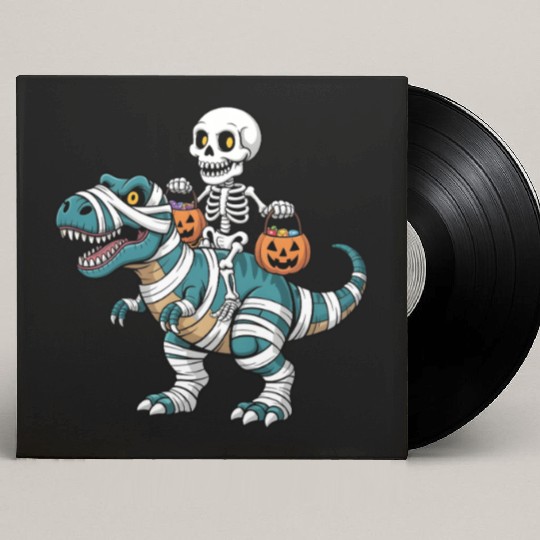 Skeleton Riding Mummy Dinosaur Funny Halloween Custom Vinyl Record Sleeves