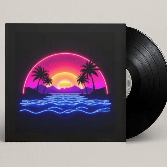 Neon Sunset Over Tropical Island Custom Vinyl Record Sleeves
