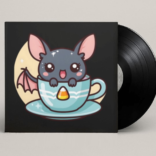 Cute Bat in Tea Cup Illustration Custom Vinyl Record Sleeves