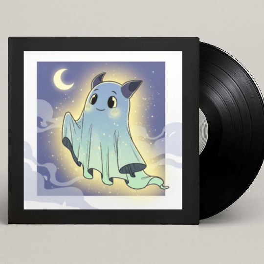 Cute Ghost Bat Under Moon Scene Custom Vinyl Record Sleeves