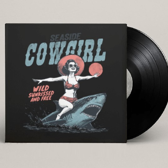 Seaside Cowgirl Shark Adventure retro summer Custom Vinyl Record Sleeves