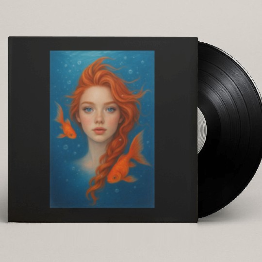 Underwater Redhead with Goldfish Custom Vinyl Record Sleeves