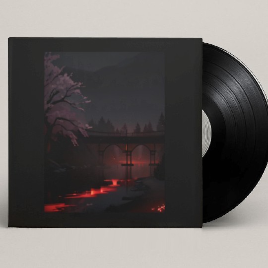 Nighttime Bridge and Cherry Blossom Scene Custom Vinyl Record Sleeves