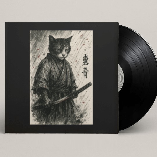 Samurai Cat Warrior Vintage Japanese Art Design Custom Vinyl Record Sleeves