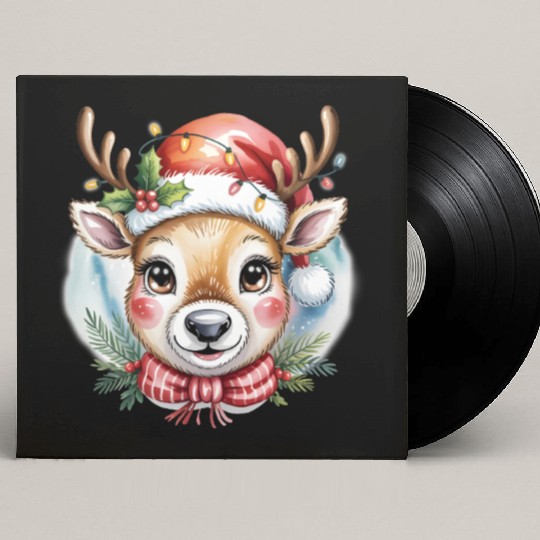 Cute Rudolph Reindeer Watercolor Christmas Art Custom Vinyl Record Sleeves