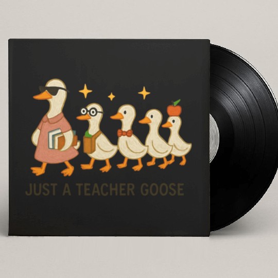 Whimsical Teacher Goose with Ducklings Custom Vinyl Record Sleeves