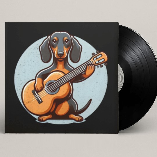 Dachshund Guitar Player Cartoon Custom Vinyl Record Sleeves