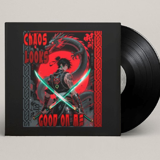 Cyberpunk Samurai with Dragon Custom Vinyl Record Sleeves