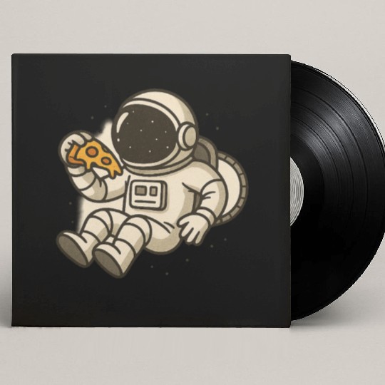 Cute Astronaut Eating Pizza Illustration Custom Vinyl Record Sleeves