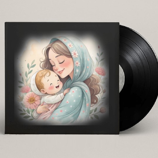 islamic Mother and Child Embrace in Blossom Custom Vinyl Record Sleeves
