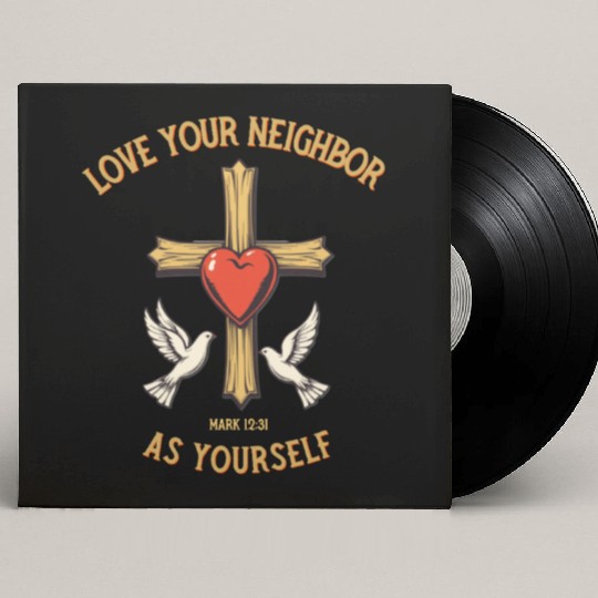 Love Your Neighbor Cross Illustration bible verse Custom Vinyl Record Sleeves