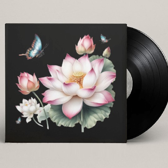 Light Pink Lotus and Butterflies  Custom Vinyl Record Sleeves