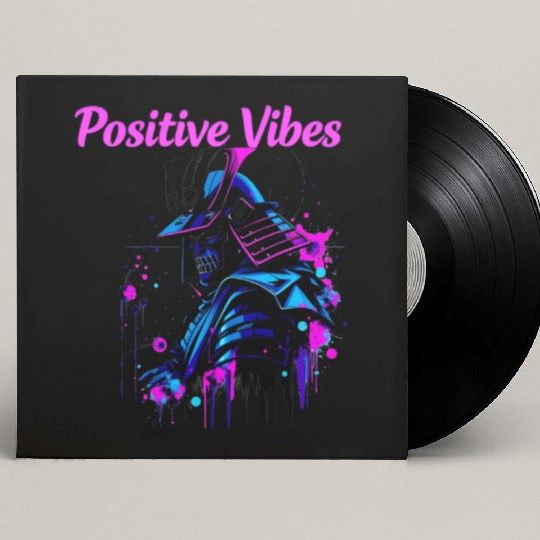 Neon Samurai Skull with Positive Vibes Custom Vinyl Record Sleeves