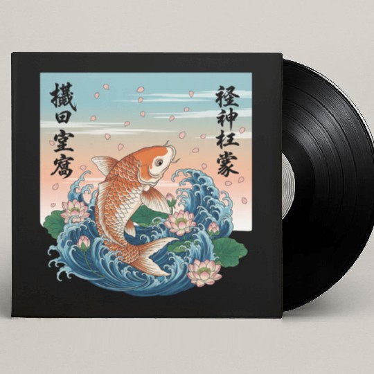 Koi Fish and Lotus Harmony Design Custom Vinyl Record Sleeves