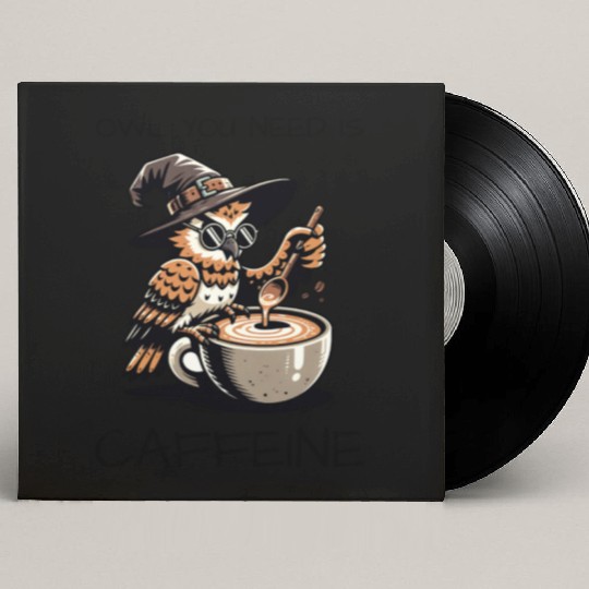 Whimsical Wizard Owl Coffee Design Custom Vinyl Record Sleeves