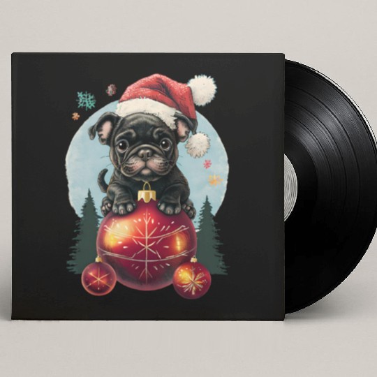 Festive Puppy in Santa Hat Custom Vinyl Record Sleeves