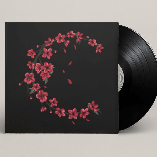Red Moon Cherry Blossom Sakura Flower Design Custom Vinyl Record Sleeves