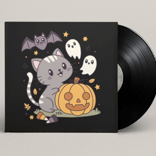 Halloween Kawaii Cat Bat Pumpkin Custom Vinyl Record Sleeves