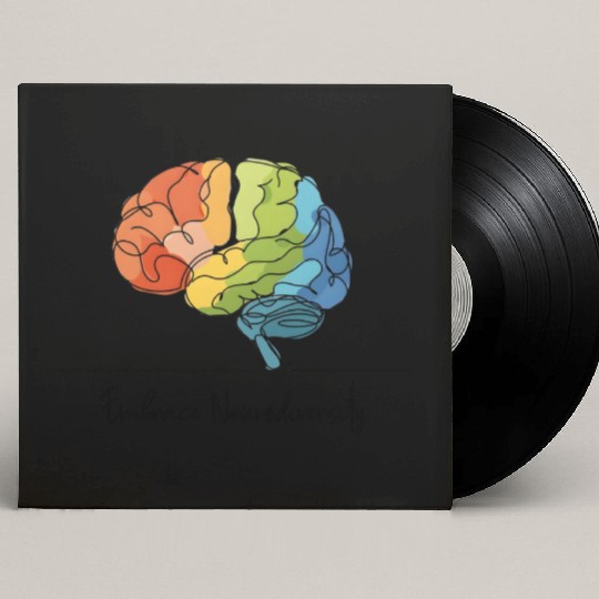 Embrace Neurodiversity - Line Art Rainbow Brain Custom Vinyl Record Sleeves