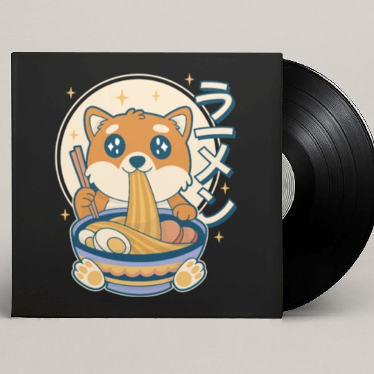 Cute Shiba Inu Eating Ramen Bowl  Custom Vinyl Record Sleeves