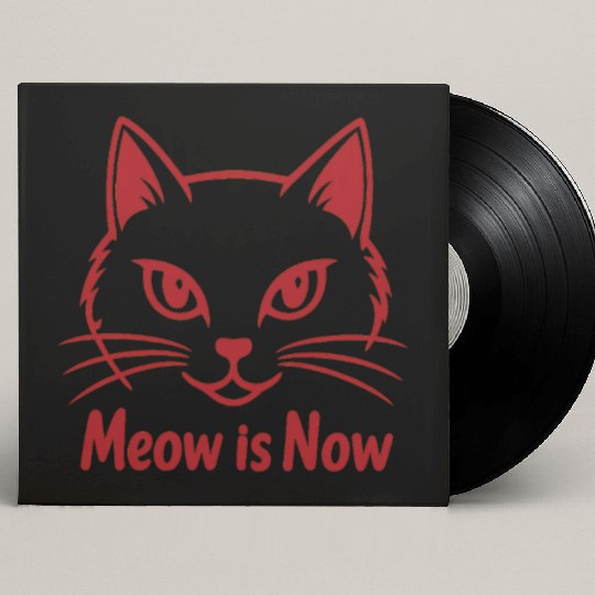 Elegant Cat Face with Bold Red Lines - Meow Is Now Custom Vinyl Record Sleeves