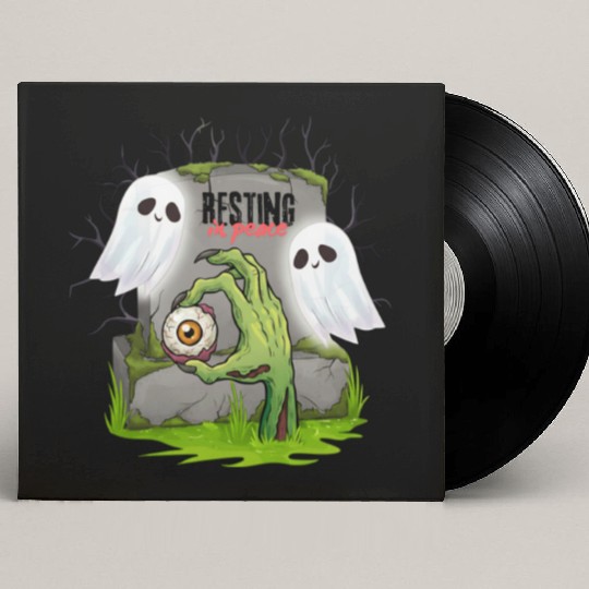 Spooky Graveyard with Ghosts and Eye Custom Vinyl Record Sleeves