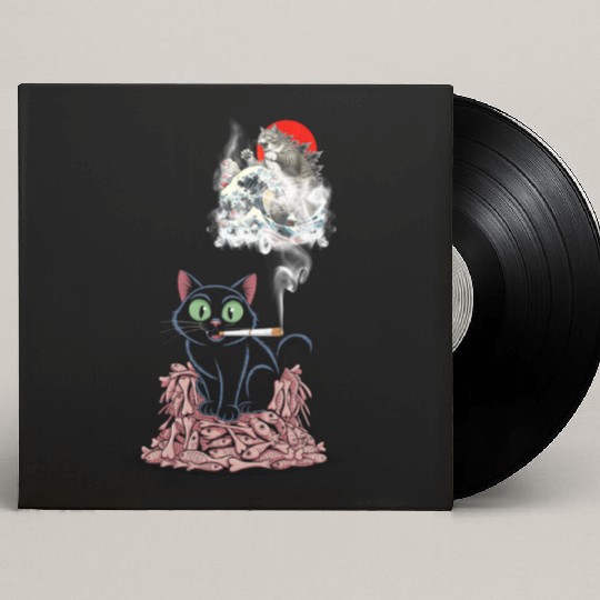Black Cat Smoking Cigarette Catzilla Custom Vinyl Record Sleeves