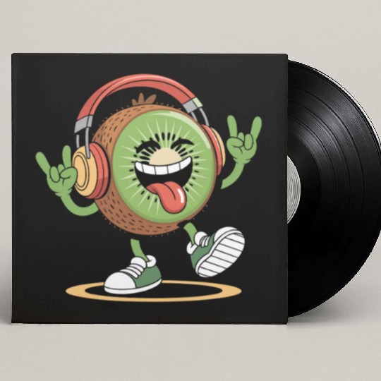 Playful Kiwi Cartoon with Headphones Custom Vinyl Record Sleeves