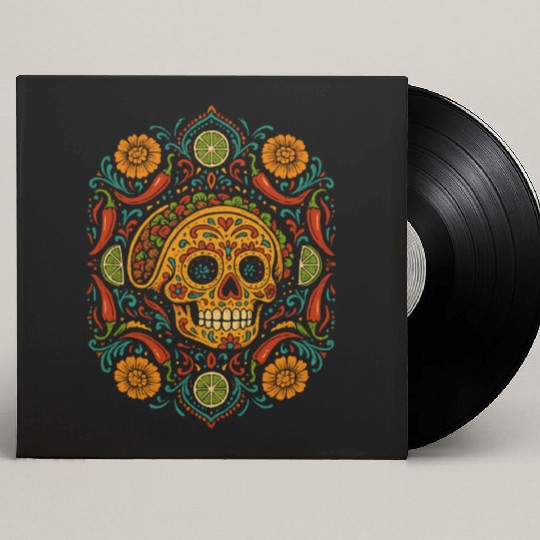 Taco Calavera Vibrant Sugar Skull Mandala Art Custom Vinyl Record Sleeves