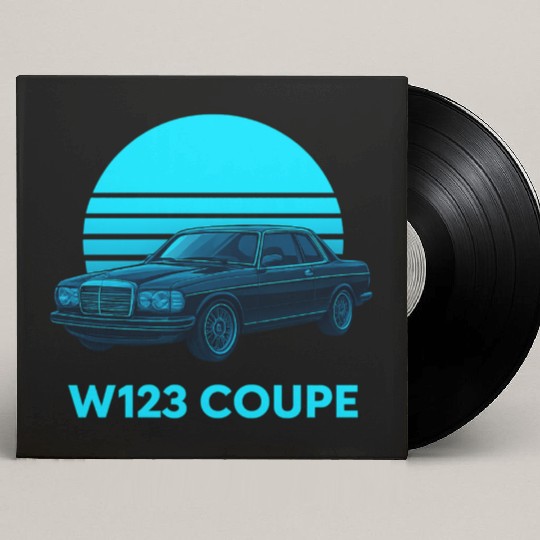 Black W123 Coupe – Neon Retro 80s Style Automotive Custom Vinyl Record Sleeves
