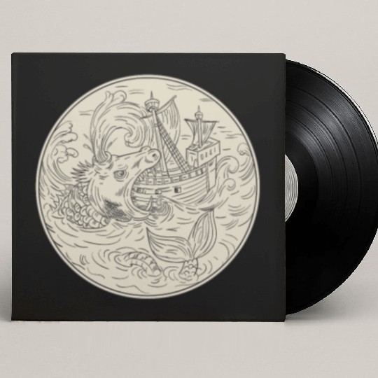 Ancient Sea Monster Attacking Sailing Ship Circle Custom Vinyl Record Sleeves