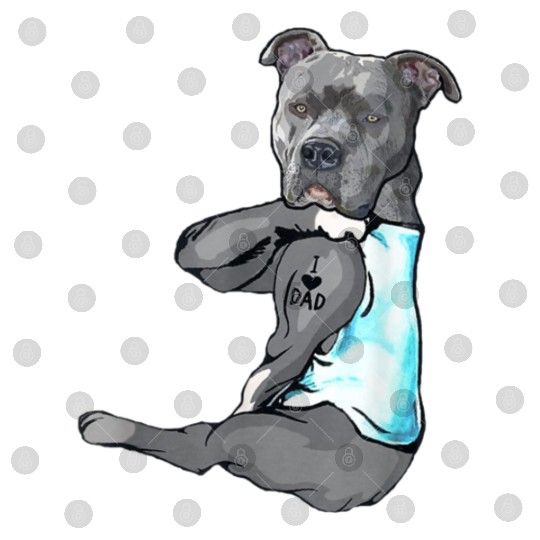 Funny Dog Pitbull I Love Dad Tattoo Digital Files Father