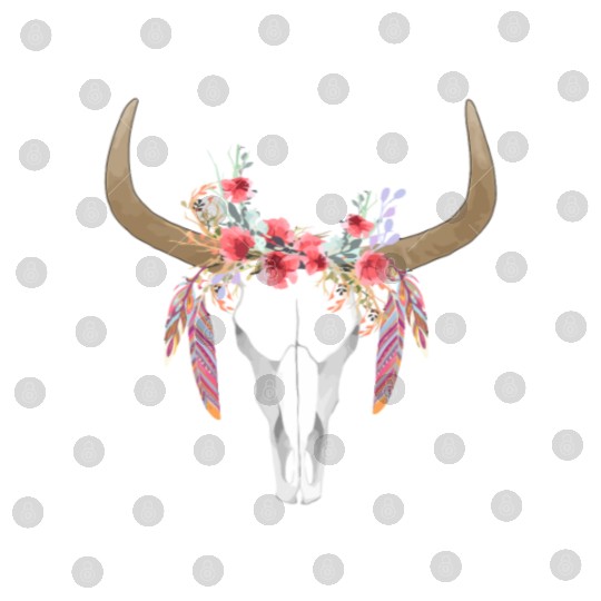 Floral Cow Skull With Feathers Bull Skull Digital Files