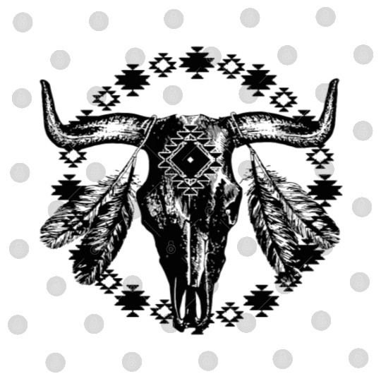 Vintage Cow Bull Skull Boho Southwestern Aztec Fea Digital Files
