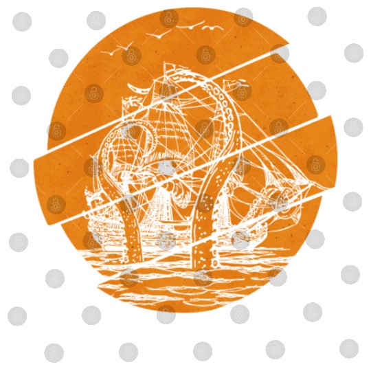 Vintage Kraken Pirate Ship Giant Octopus Ocean Digital Files