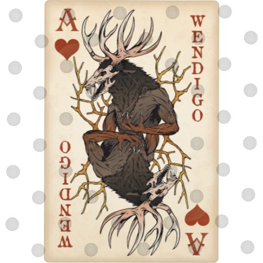 Wendigo Playing Card - Ace of Hearts Cryptid Art Digital Files