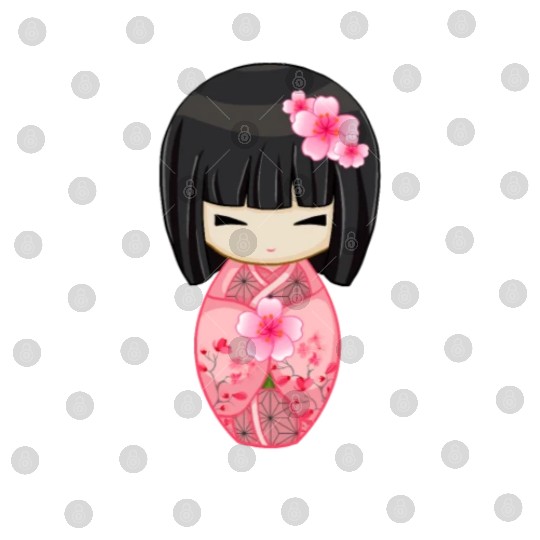 Cherry Blossom Geisha Japanese Kokeshi Doll Digital Files
