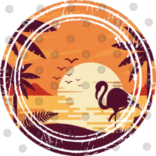 Flamingo Retro Sunset , Beach, Palm Trees Digital Files